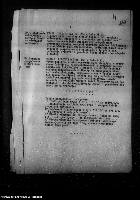 Obraz 8 z jednostki "Sprawozdania tygodniowe z życia społeczno-politycznego i z życia mniejszości narodowych za okres od 31 października do 27 listopada 1930 r."