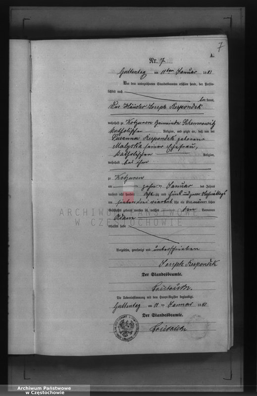 image.from.unit.number "Geburts - Neben Register des Königlich Preussischen Standesamts Guttentag im Kreise Lublinitz pro 1881."