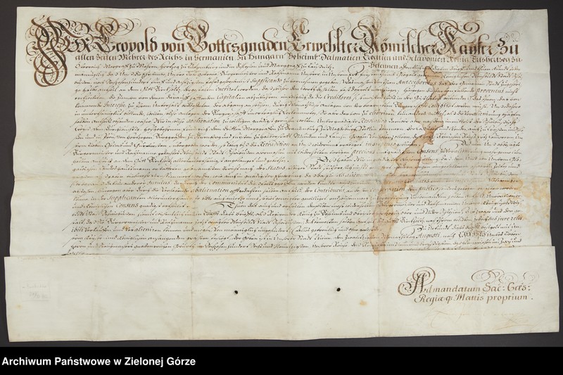 image.from.unit.number "Leopold I, cesarz rzymski narodu niemieckiego, pozwala miastu Świebodzin sprzedać połowę swego udziału w dobrach Birkholtz, tak zwane iure reluibili"