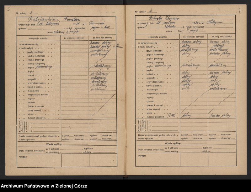 image.from.unit.number "Państwowe Gimnazjum i Liceum Koedukacyjne w Zielonej Górze -katalog główny klasa IV przyśp.- rok szkolny 1945/1946"