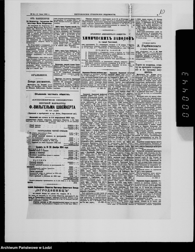 Obraz 11 z jednostki "Torgovoje proizvodtsvo po otdače v 4ch letnij s 1 janvarja 1906 g. podrjad soderžanija v ispravnosti bulyžnych mostovych v g. Lodzi"
