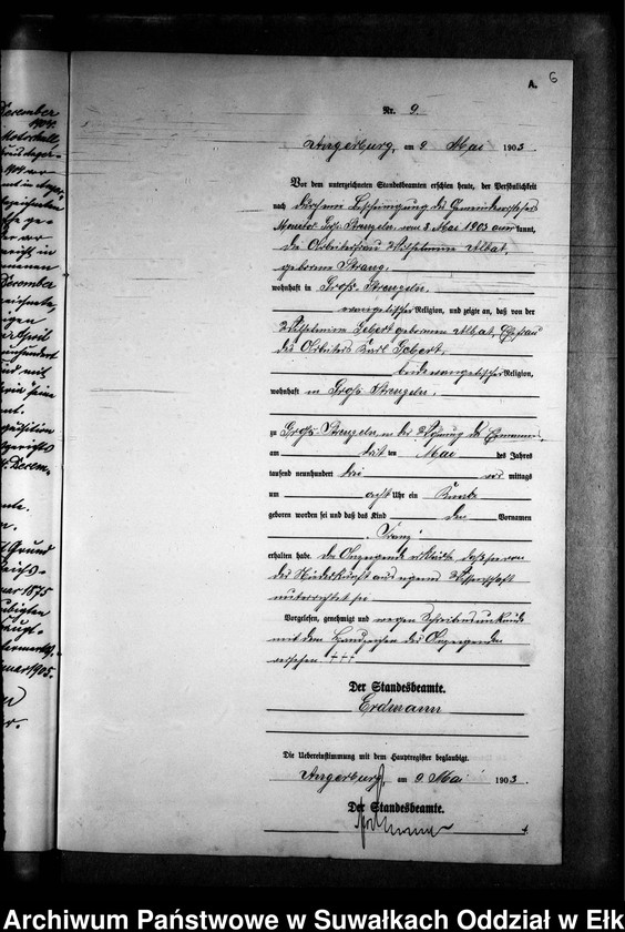 image.from.unit.number "Geburts-Neben-Register des Königlichen Preussischen Standes-Amtes Gr. Strengeln Kreis Angerburg"