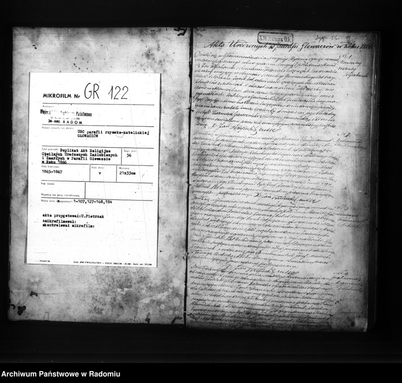 image.from.unit.number "Duplikat akt religijno cywilnych urodzonych, zaślubionych i zmarłych w parafii Głowaczów w roku 1866"