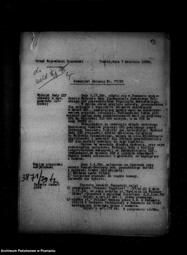 Obraz 16 z jednostki "Komunikaty meldunki dzienne sytuacyjne 76-98/39, 100-105/39"