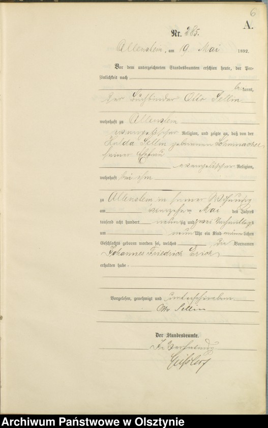 image.from.unit.number "Geburts-Haupt-Register Tom II,Nr 281 - 560"