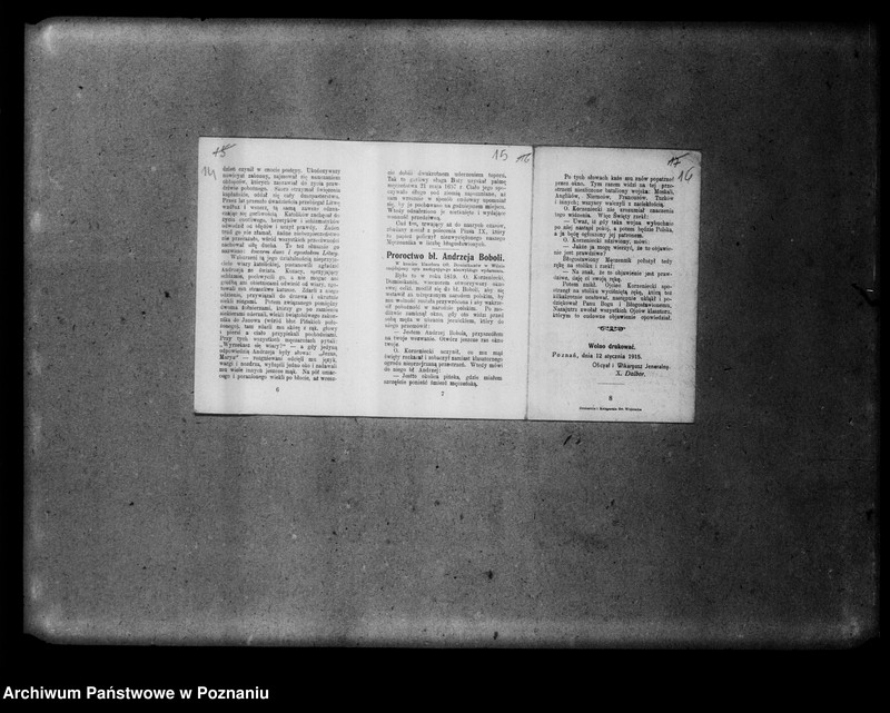 Obraz 15 z jednostki "Zbiór różny: listy i karty pocztowe byłych jeńców wojennych, zdjęcie z uroczystości ku czci Tadeusza Kościuszki, kantata na pogrzeb Kościuszki [nuty], modlitwa do błogosławionego Andrzeja Boboli."