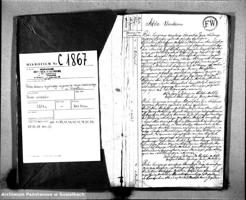 Obraz 3 z jednostki "Księgo Aktów Urodzenia Urzędnika Stanu Cywilnego Gminy Metelskiey Powiatu Seyneńskiego Departamentu Łomżyńskiego od 1 Stycznia Tysiąc Osimset Czternastego Roku 1814"