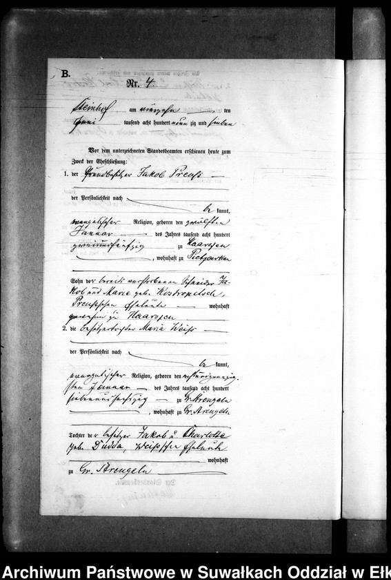 image.from.unit.number "Heiraths-Neben-Register des Preussischen Standes-Amtes Gr. Strengeln Kreis Angerburg"