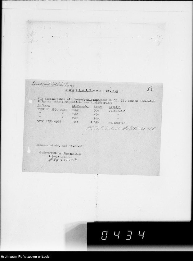 Obraz 19 z jednostki "Aufstellungen. Es kommen demnächst folgende Bekleidungsstücke zur Auslieferung"