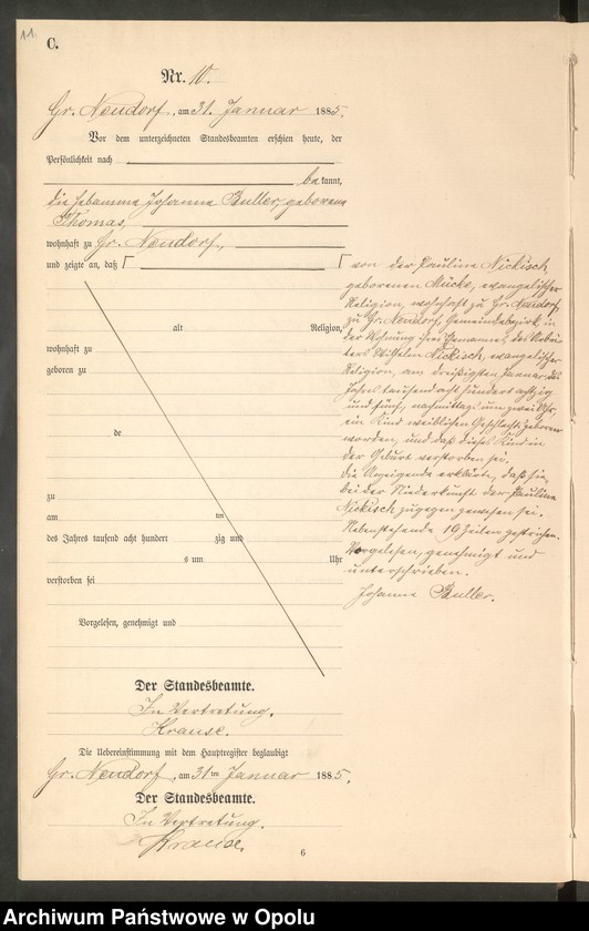 image.from.unit.number "Sterbe-Neben-Register Standes-Amt Gr.[oss] Neudorf 1885"