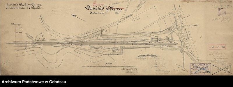 image.from.unit.number "Eisenbahn Direktion Danzig. Eisenbahnbetriebsamt 2 Dirschau. Bahnhof Mewe. Zustand vom Juni 1918"