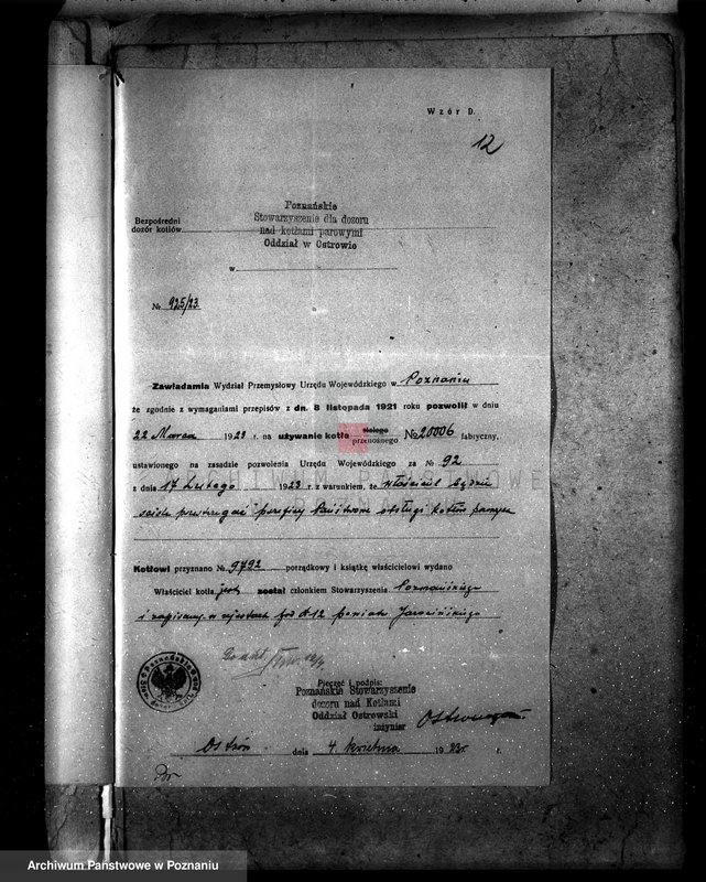 Obraz 17 z jednostki "Majętność Góra pow. jarociński, własność Fischer von Mollard nr fabr. kotła 20006 nr woj. kotła 92"