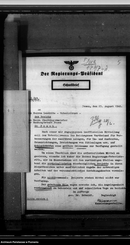 Obraz 9 z jednostki "Schlachthöfe - frische Fleisch. Tuberkulosenschutzanordnung. Wirtschaftliche Unternehmungen im Kreise Schieratz. Krankenhaus zu Gnesen. Ausbau des Schlachthofes Posen."