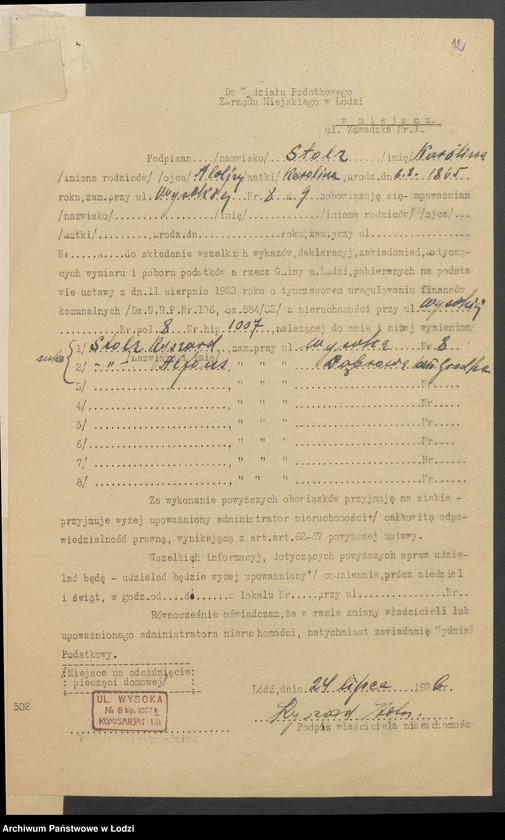 image.from.unit.number "Księga inwentarzowa nieruchomości m. Łodzi ul. Wysoka"