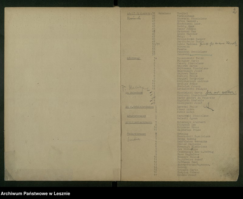 Obraz z jednostki "[Rejestr mieszkańców Leszna /Strassen und Hausnumer Verziehnis/]"