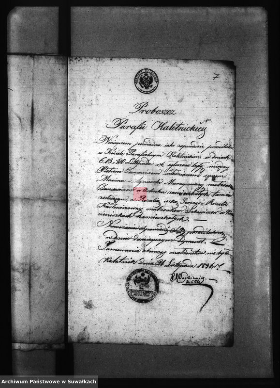 Obraz 11 z jednostki "[Wypisy do akt małżeństw parafii Krasnopol]."