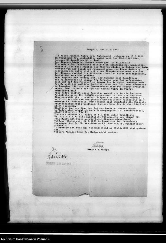 Obraz 12 z jednostki "Beurkundung des Sterbefalles des Landwirts Edmund Modro (Ogrodzona, powiat łęczycki)"