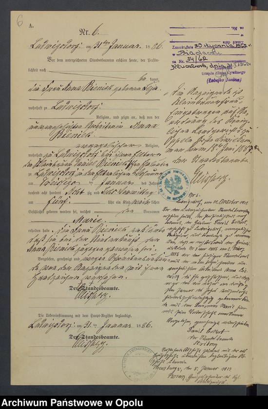 image.from.unit.number "Geburts-Neben-Register Standesamts Ludwigsdorf pro 1886"