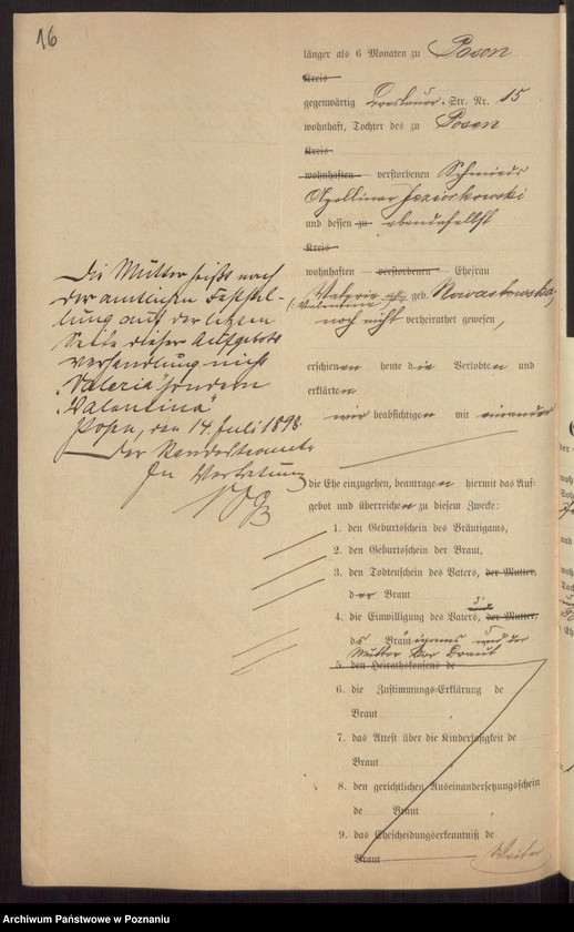 Obraz 18 z jednostki "Die von den Verlobten beigebrachten Urkunden zur Eheschliessung pro 1898"