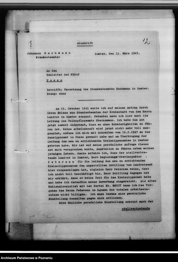 Obraz 16 z jednostki "[Korespondencja w sprawach organizacyjnych], Kreissippenamt Samter [Szamotuły]"