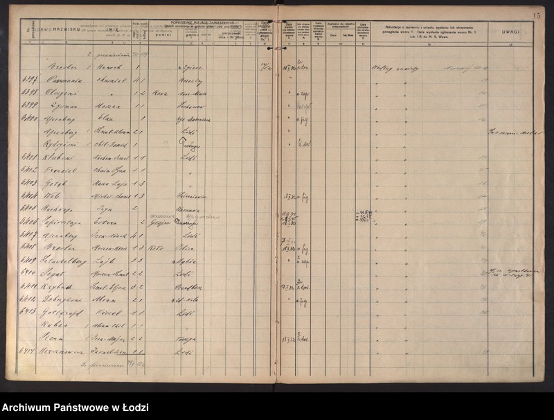 Obraz 18 z jednostki "Księga kontroli ruchu ludności (rejestr osób przybywających do gminy) Łódź, komisariat V, ks. III, nr 6198-7730"