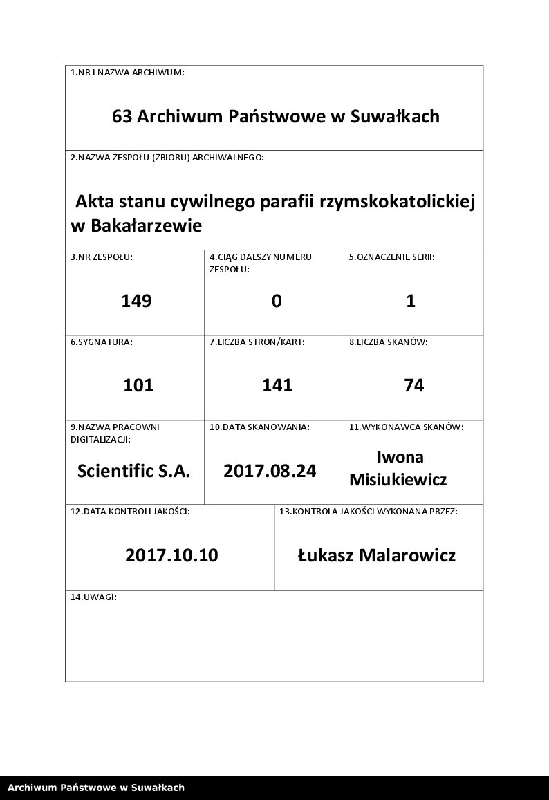 image.from.unit.number "[Księga akt urodzeń, małżeństw i zgonów parafii rzymskokatolickiej w Bakałarzewie z 1913 r.]"