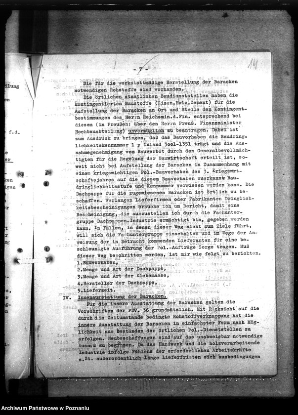 Obraz 18 z jednostki "Barackenbedarf der Ordnungspolizei - Posen: 1) Kraftwagenbaracke, 2) 2 Gefängnisbarakken, 3) 3 Baracke für Kaserne, 4) 7 - 1 Backere für Hermannstal"