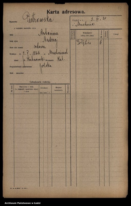 Obraz 19 z jednostki "[Spis ludności Łodzi] Piotrowska-Piotrowski"