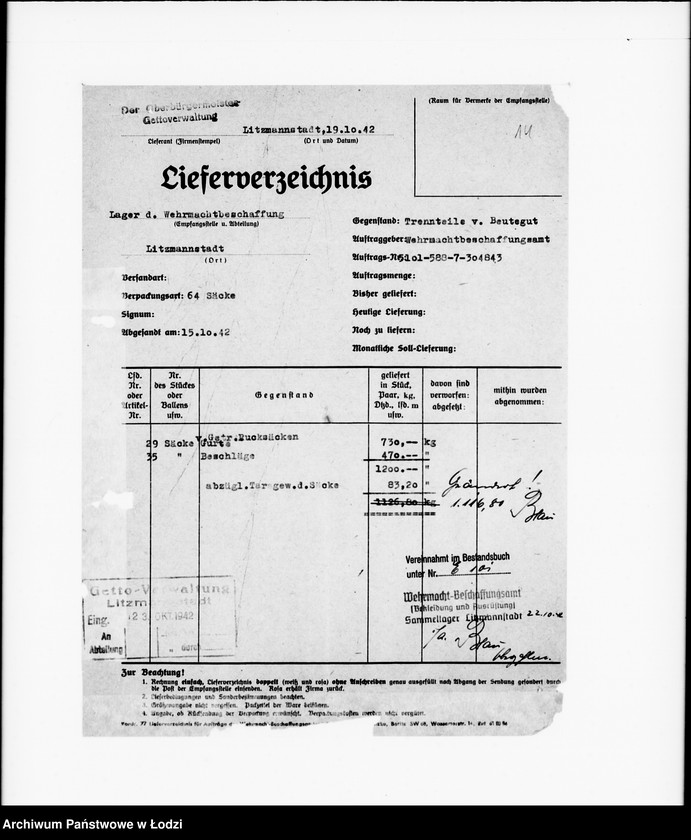 Obraz 17 z jednostki "Judenlieferscheine über ausgelieferte Trennarbeiten"