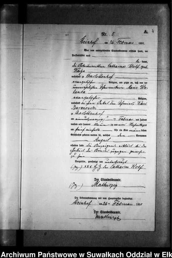 image.from.unit.number "Geburts-Neben-Register des Preussischen Standes-Amtes Gr. Strengeln Kreis Angerburg"