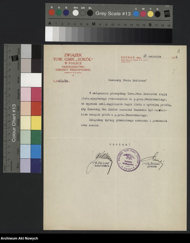 image.from.unit.number "Sokół, Związek Towarzystw Gimnastycznych w Polsce; Przewodnictwo Dzielnicy Wielkopolskiej; Załączniki: list do I. J. Paderewskiego (odpis); L.1"