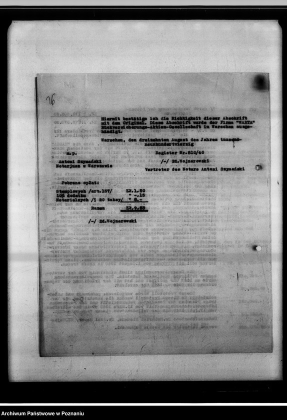 Obraz 20 z jednostki "Beteiligung an der "Warta" - Rückversicherung A.G."