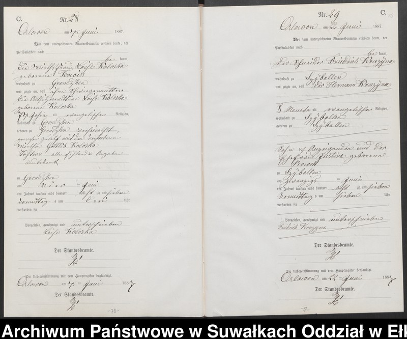 image.from.unit.number "Sterbe-Neben-Register des Preussischen Standes-Amtes [Orlowen] Kreis [Loetzen] für das Jahr 1887"