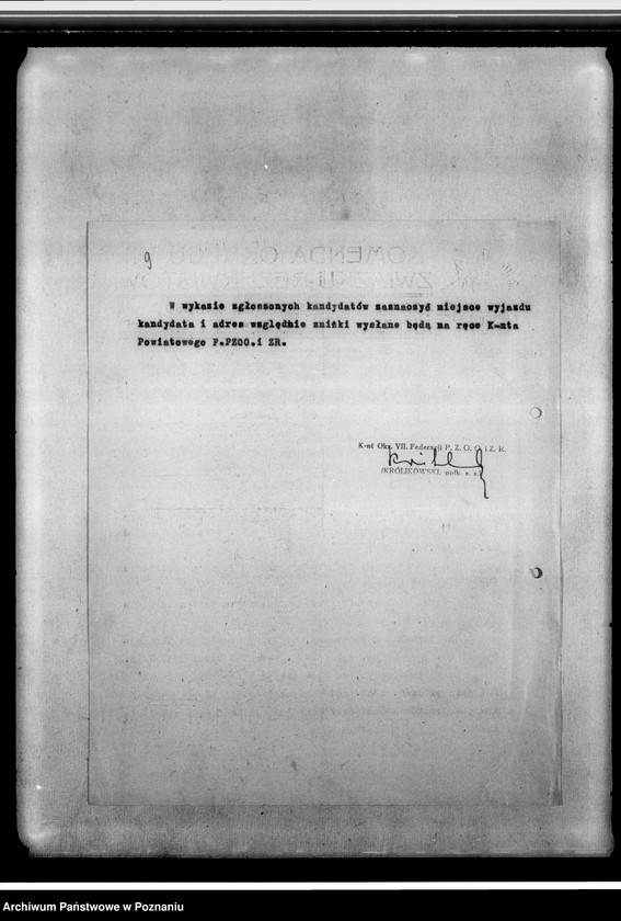 Obraz 13 z jednostki "Korespondencja federacji w sprawach personalno-organizacyjnych dotycząca zgłoszeń na kurs, rozliczenia z imprez, programów odpraw, regulaminów komisji finansowo-gospodarczej, spisy zaproszeń kombatantów na imprezy"