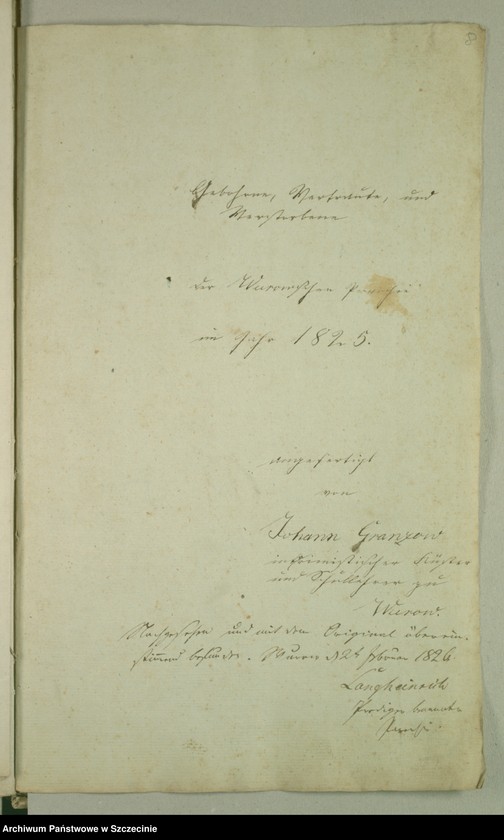 image.from.unit.number "Duplicate des Kirchenbuchs von den Grabowschen Gütern [Grabow]: Prützow [Prusinowo], Rienow [Rynowo], Tarnow [Tarnowo], Wuhrow [Worowo] und Mühlendorf [Poradz]"