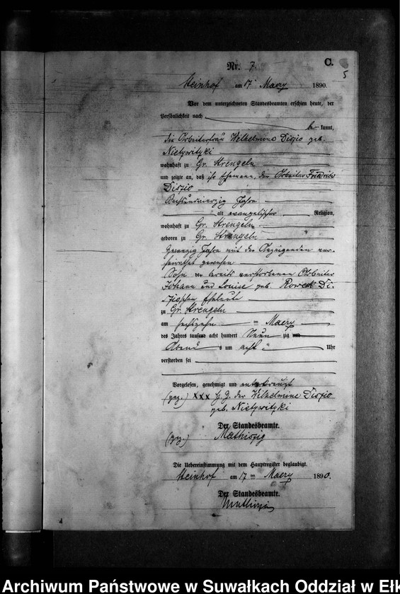 image.from.unit.number "Sterbe-Neben-Register des Preussischen Standes-Amtes Gr. Strengeln Kreis Angerburg"