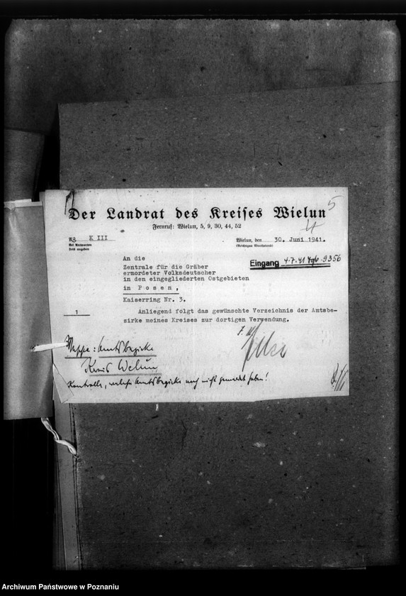 Obraz 9 z jednostki "Kreis Wielun (Wieluń). Korespondencja w sprawie miejscowych Niemców, którzy zginęli w 1939 roku"