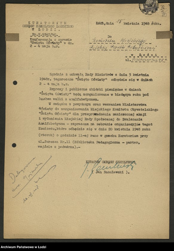 Obraz 20 z jednostki "Kuratorium Okręgu Szkolnego; sprawozdania, okólniki, korespondencja"