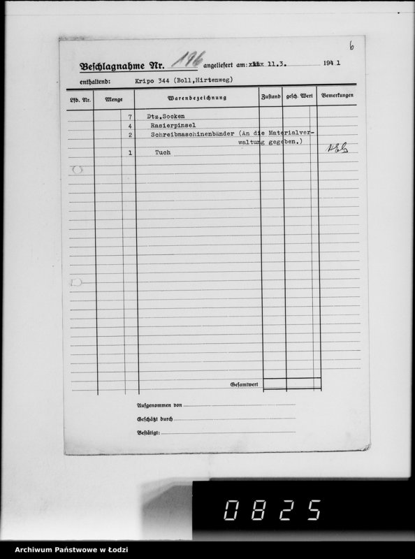 Obraz 10 z jednostki "Kripo.Unterlagen 1-199 [Kartoteka skonfiskowanego majątku ruchomego u Żydów]"