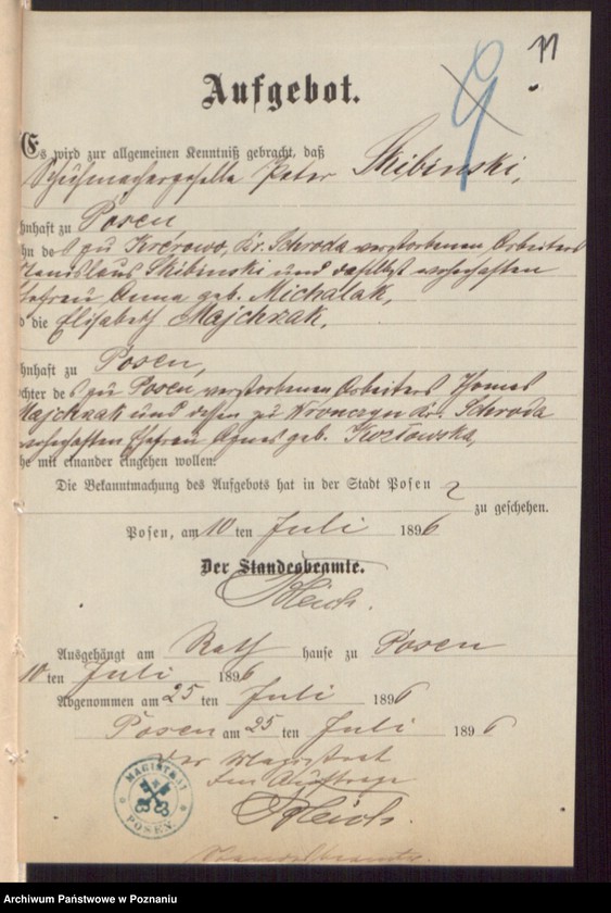 Obraz 13 z jednostki "Die von den Verlobten beigebrachten Urkunden zur Eheschliessung pro 1896"