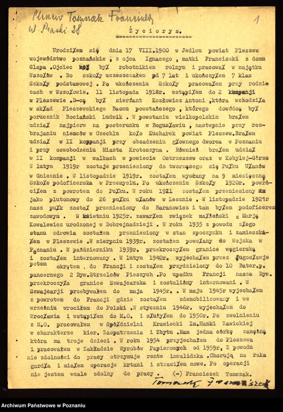 Obraz 16 z jednostki "Życiorysy powstańców wielkopolskich: T - tom ll /Tomczak Franciszek - Tyrakowski Franciszek/."
