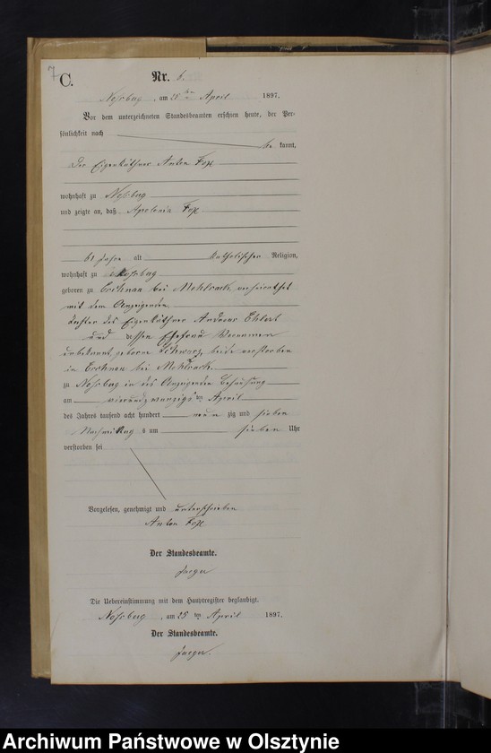 image.from.unit.number "Sterbe-Neben-Register Nr 1 - 22"