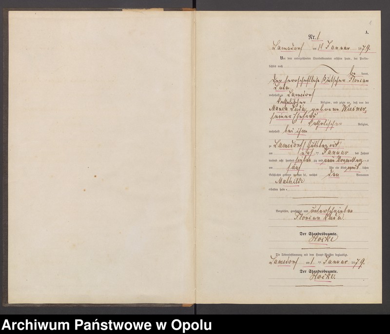 image.from.unit.number "Geburts-Neben-Register des Standesamts Lamsdorf No 15 pro 1879"