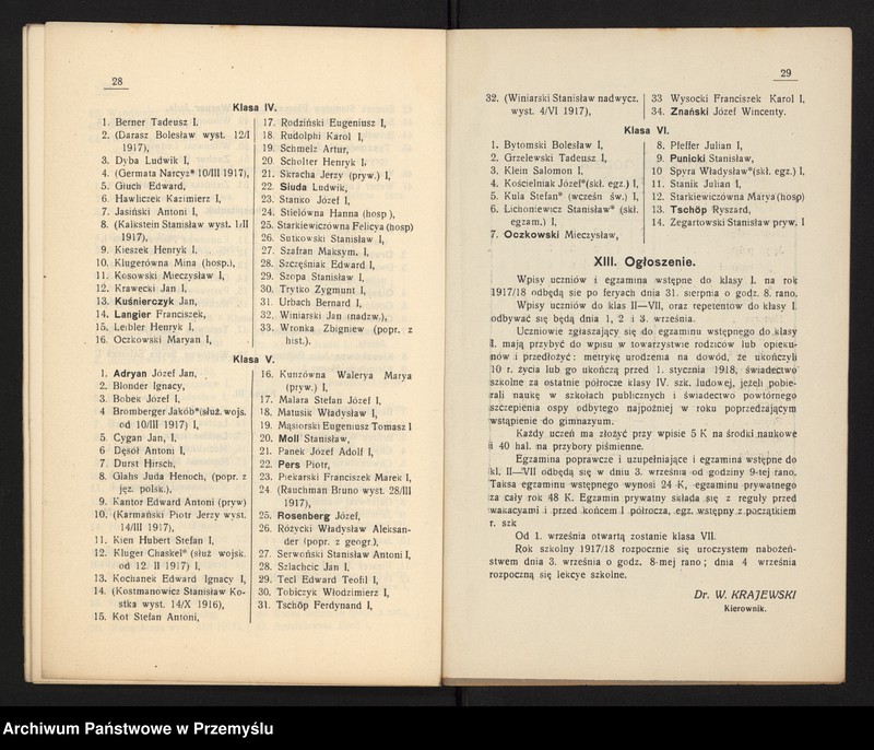 image.from.unit.number "VI Sprawozdanie kierownika Pryw[atnego] Gimnazjum Real[nego] w Chrzanowie za rok szkolny 1916/17"