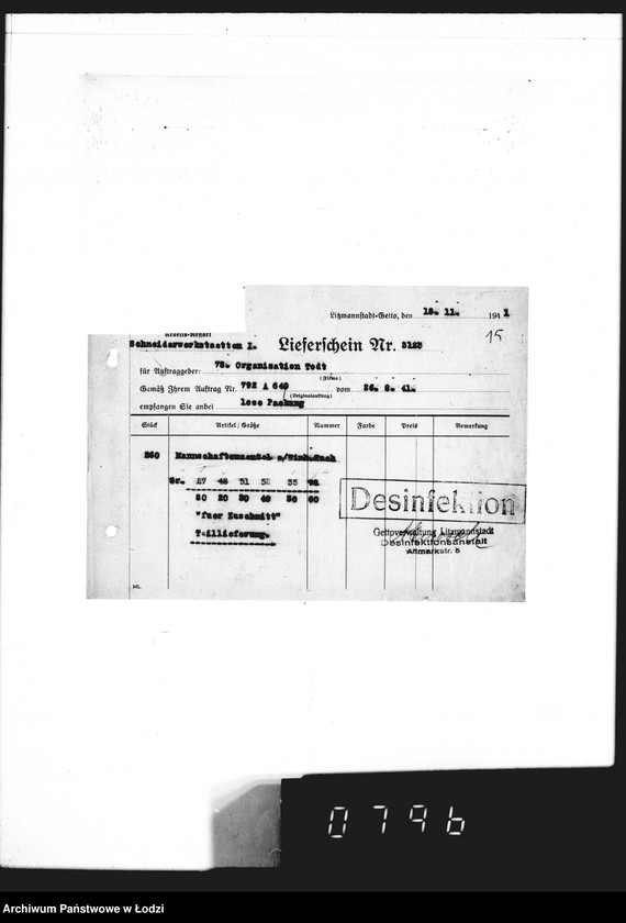 Obraz 20 z jednostki "[Dowody dostawy umundurowania dla firmy O.dr Todt Organisation"