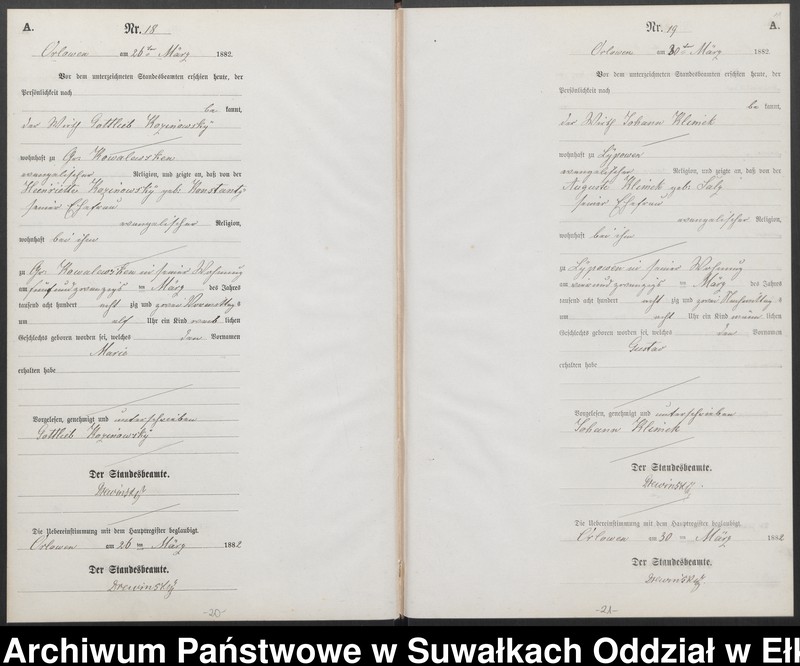 image.from.unit.number "Geburts-Neben-Register des Preussischen Standes-Amtes Orlowen Kreis Loetzen für das Jahr 1882"