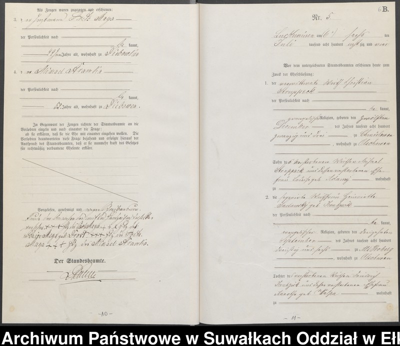 image.from.unit.number "Heiraths-Haupt-Register des Königlichen Preussischen Standes-Amtes Lucknainen Kreis Sensburg für das Jahr 1884 [do 1887]"