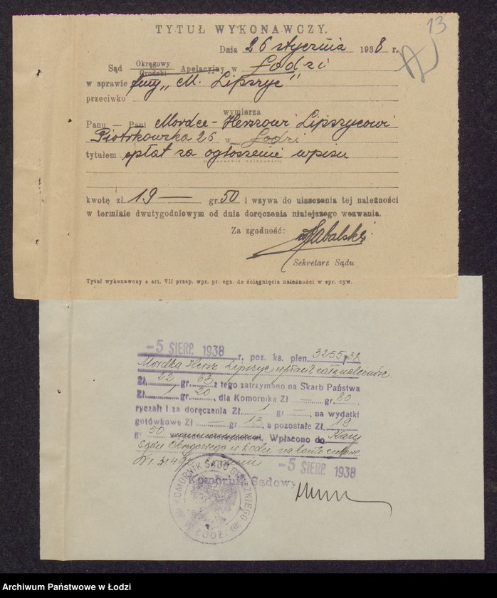 Obraz 15 z jednostki "Mordka Hersz Lipszyc- fabryka wyrobów włókienniczych"