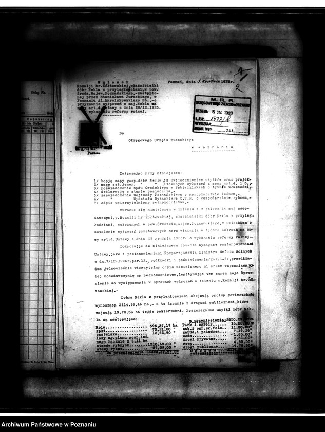 Obraz 6 z jednostki "/Majątek Nekla powiatu średzkiego wyłączenie z art.4 i 5 ustawy o wykonaniu reformy rolnej Rozalia hr. Żółkowski"