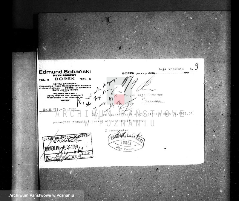 image.from.unit.number "Zatwierdzenie zakładu przemysłowego /młyna/ w Borku, pow. krotoszyński własność E. Sobańskiego"